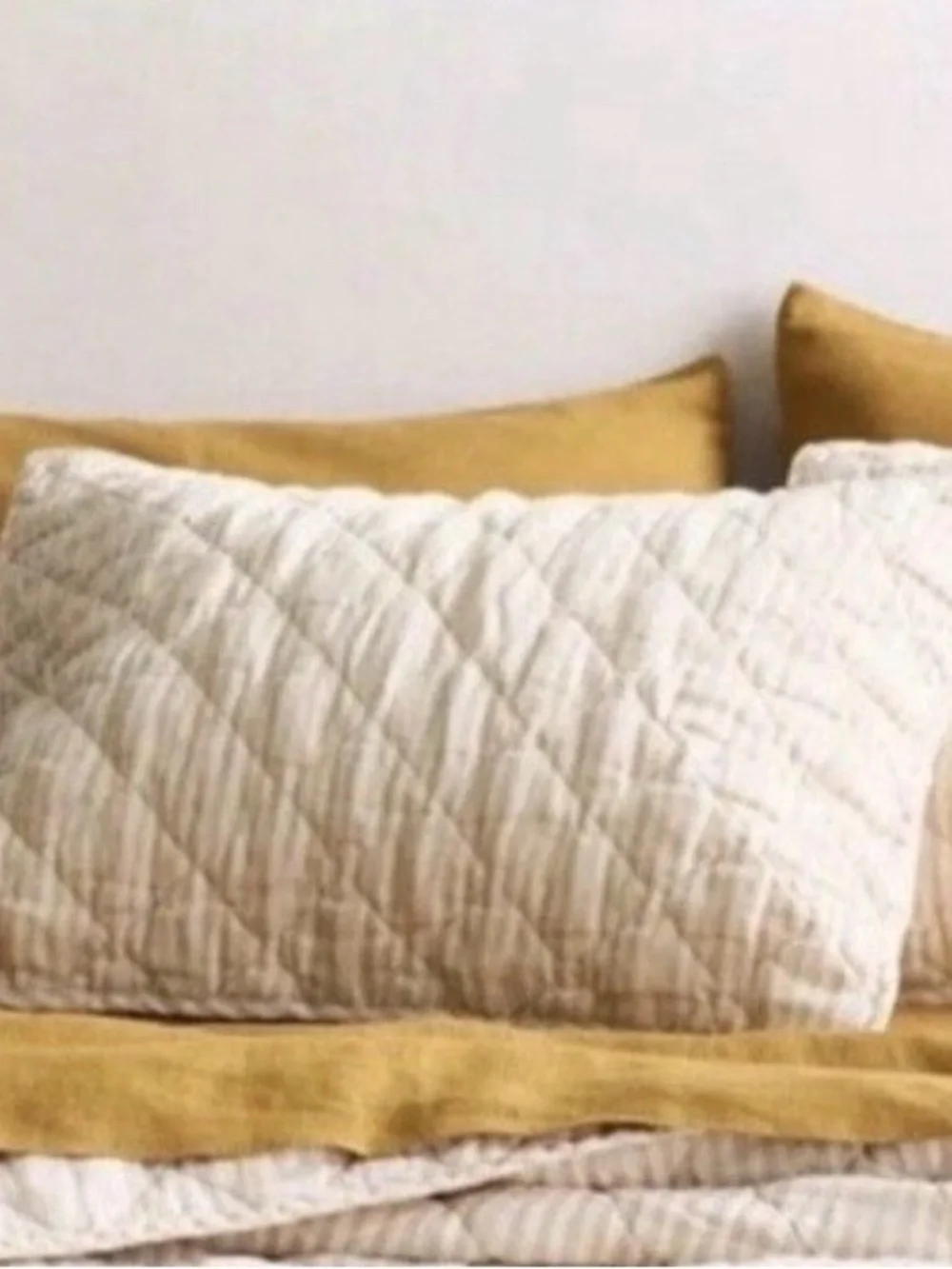 European Linen Natural and White Quilted Pillow Shams - Retail $60
